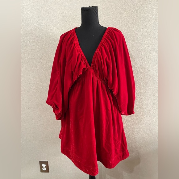NEW Free people Portia mini dress red velvet small - Picture 2 of 8